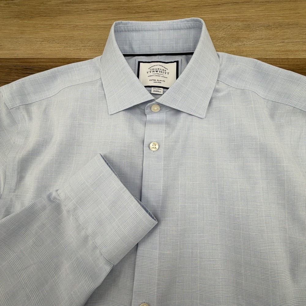 Charles Tyrwhitt Dress Shirt Mens 18 35 Blue Classic Fit Non Iron French Cuff